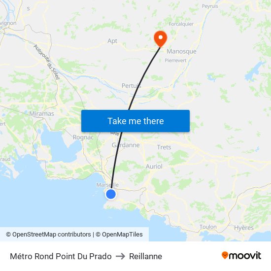 Métro Rond Point Du Prado to Reillanne map