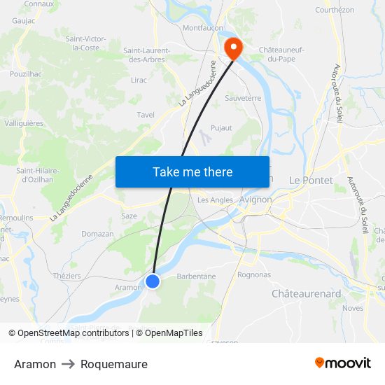 Aramon to Roquemaure map