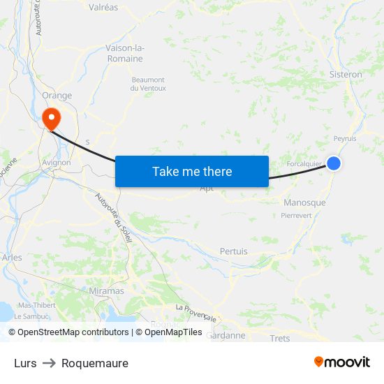 Lurs to Roquemaure map