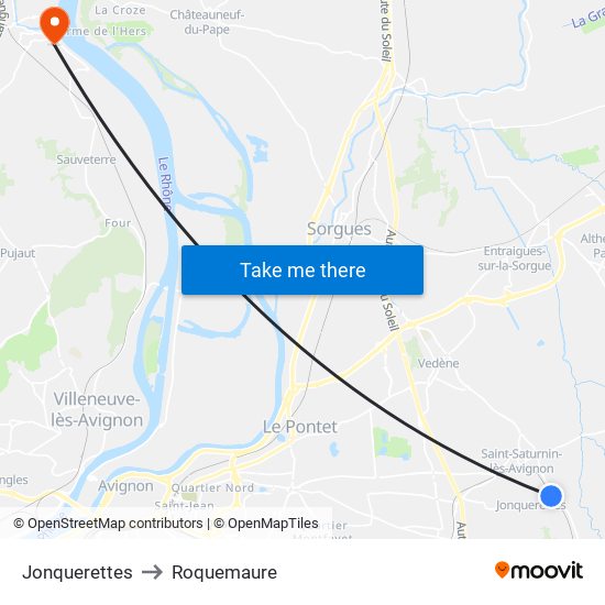 Jonquerettes to Roquemaure map