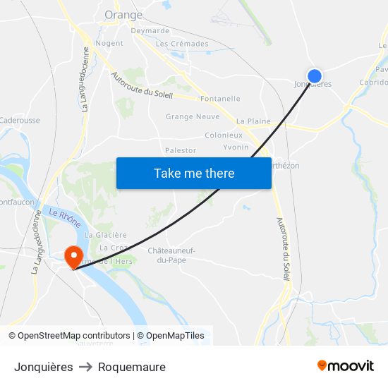 Jonquières to Roquemaure map