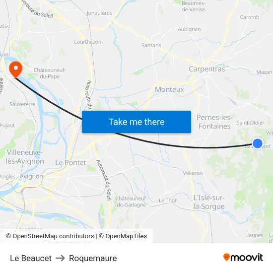 Le Beaucet to Roquemaure map