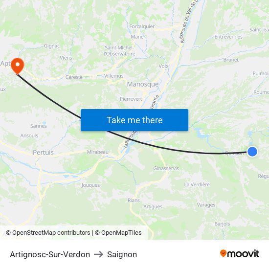 Artignosc-Sur-Verdon to Saignon map