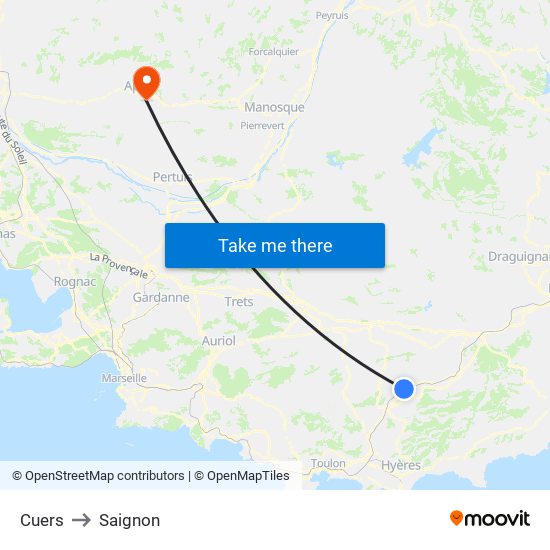 Cuers to Saignon map