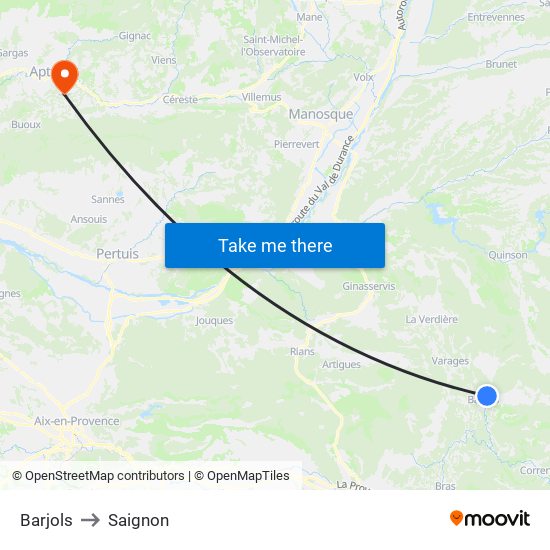 Barjols to Saignon map