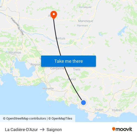 La Cadière-D'Azur to Saignon map