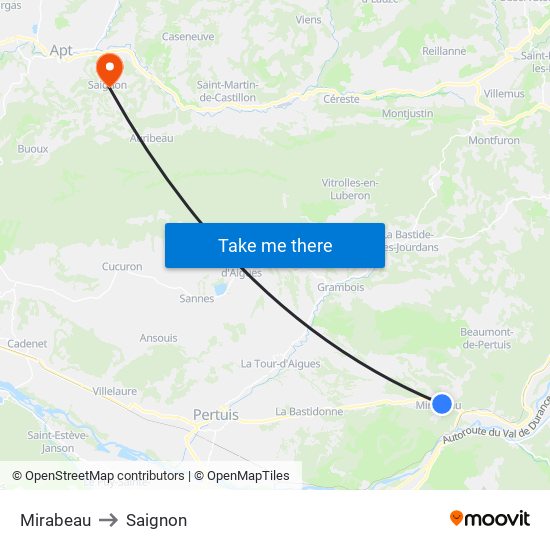 Mirabeau to Saignon map
