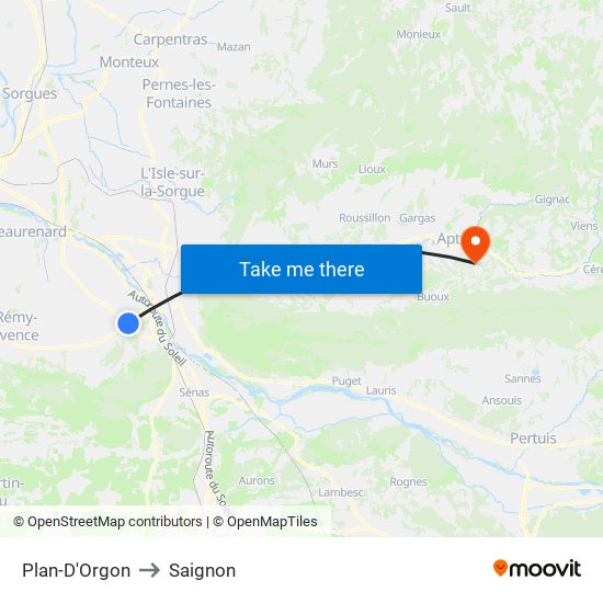 Plan-D'Orgon to Saignon map