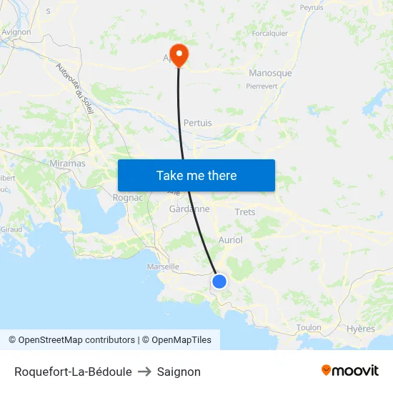 Roquefort-La-Bédoule to Saignon map