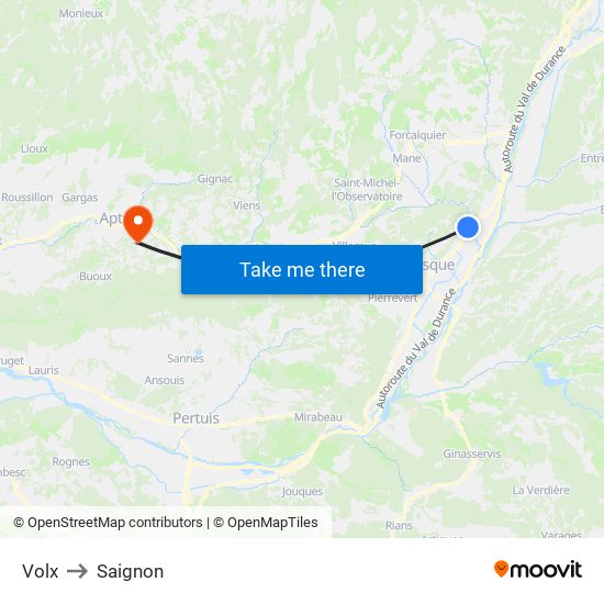Volx to Saignon map