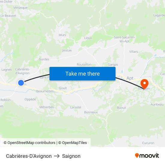 Cabrières-D'Avignon to Saignon map