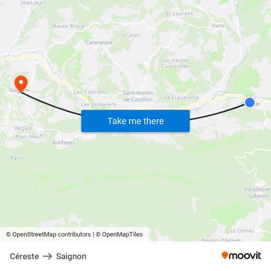 Céreste to Saignon map