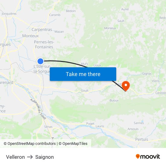 Velleron to Saignon map