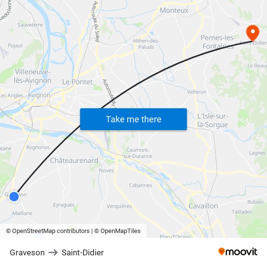 Graveson to Saint-Didier map