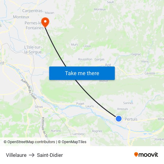 Villelaure to Saint-Didier map