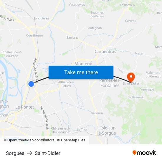 Sorgues to Saint-Didier map