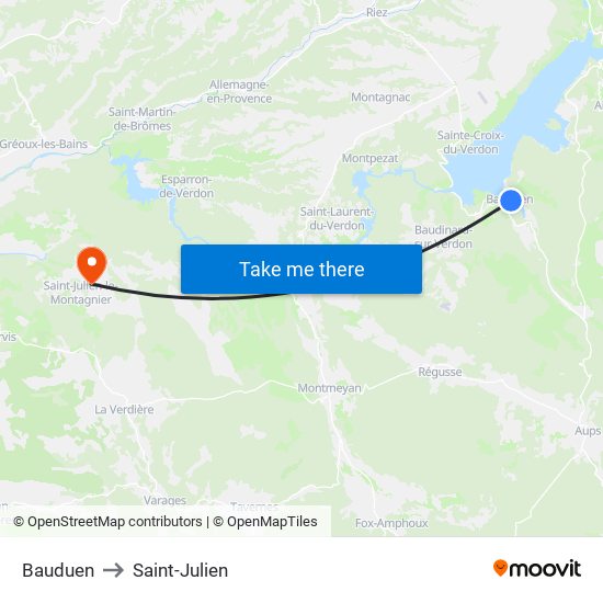Bauduen to Saint-Julien map