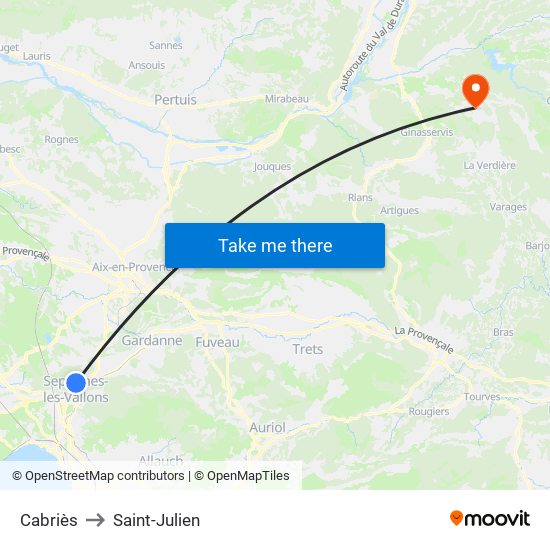Cabriès to Saint-Julien map