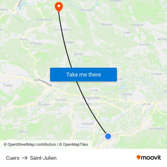 Cuers to Saint-Julien map