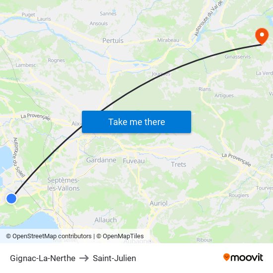 Gignac-La-Nerthe to Saint-Julien map