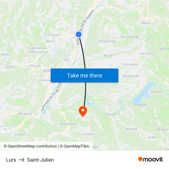 Lurs to Saint-Julien map