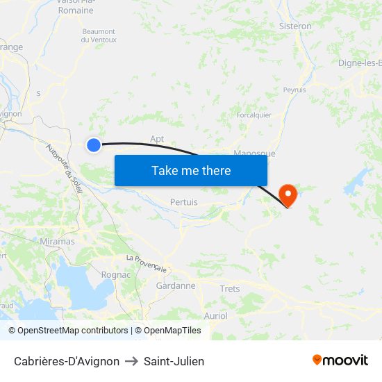 Cabrières-D'Avignon to Saint-Julien map