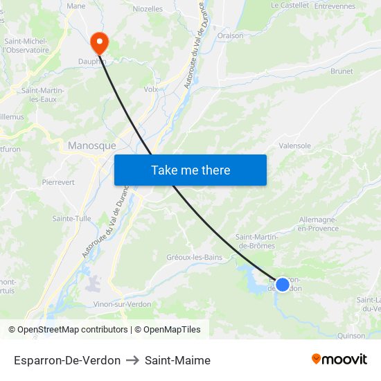 Esparron-De-Verdon to Saint-Maime map