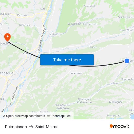 Puimoisson to Saint-Maime map