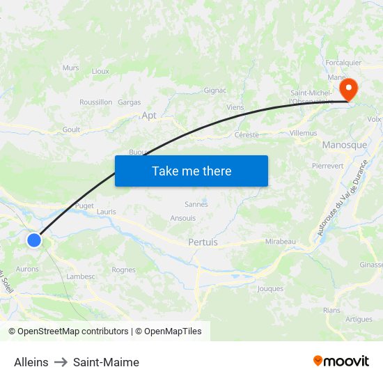 Alleins to Saint-Maime map