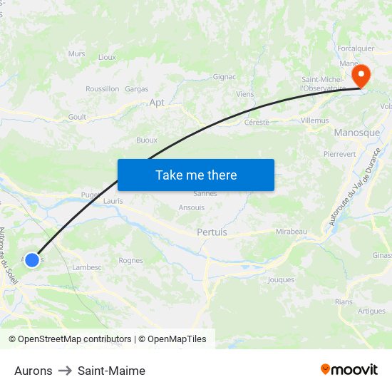 Aurons to Saint-Maime map