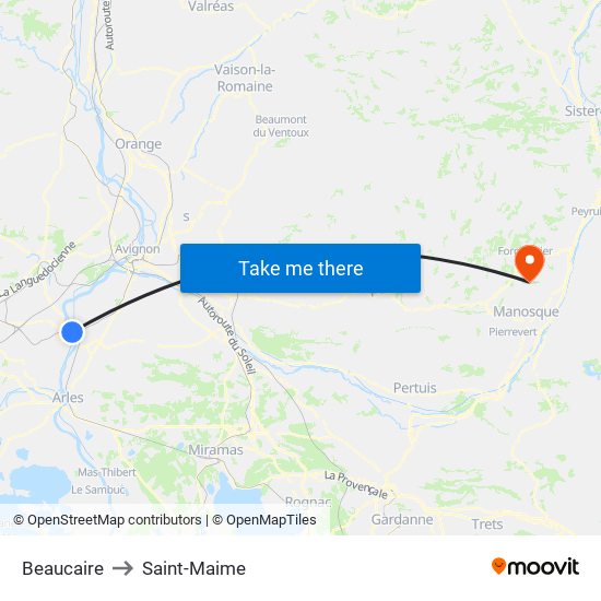 Beaucaire to Saint-Maime map