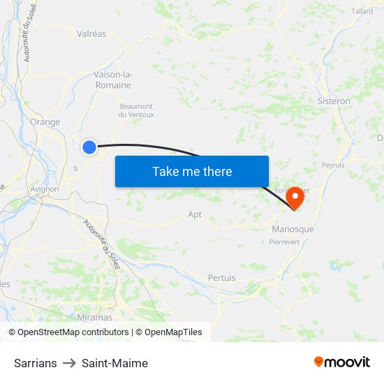 Sarrians to Saint-Maime map