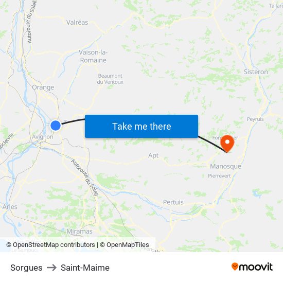 Sorgues to Saint-Maime map