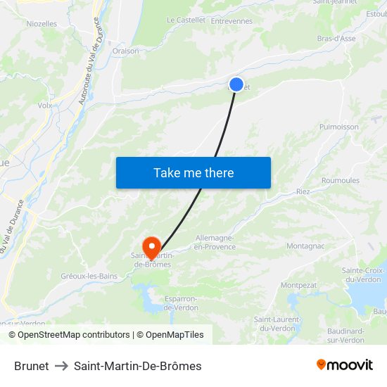 Brunet to Saint-Martin-De-Brômes map