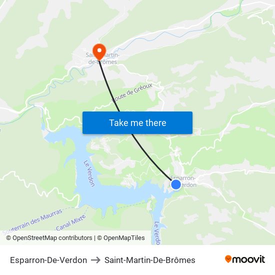 Esparron-De-Verdon to Saint-Martin-De-Brômes map