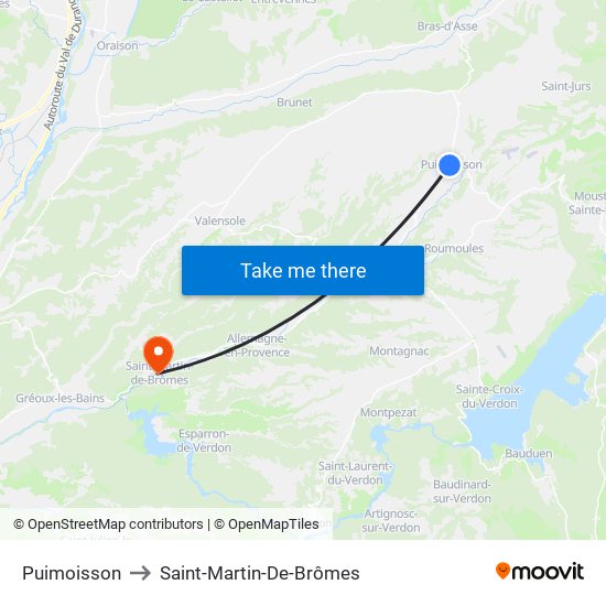 Puimoisson to Saint-Martin-De-Brômes map