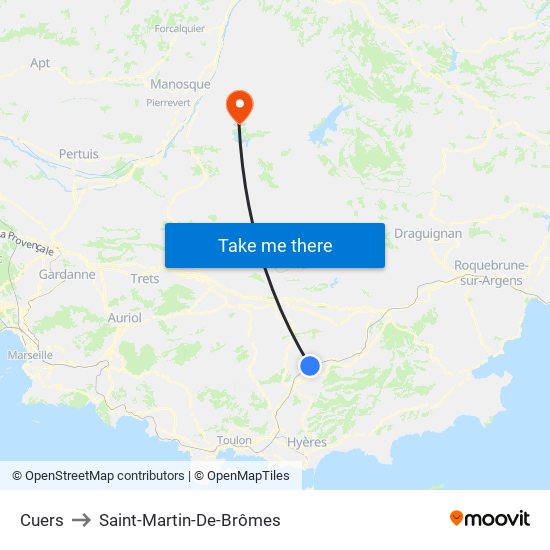 Cuers to Saint-Martin-De-Brômes map