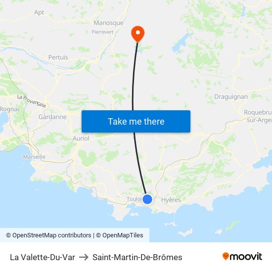 La Valette-Du-Var to Saint-Martin-De-Brômes map