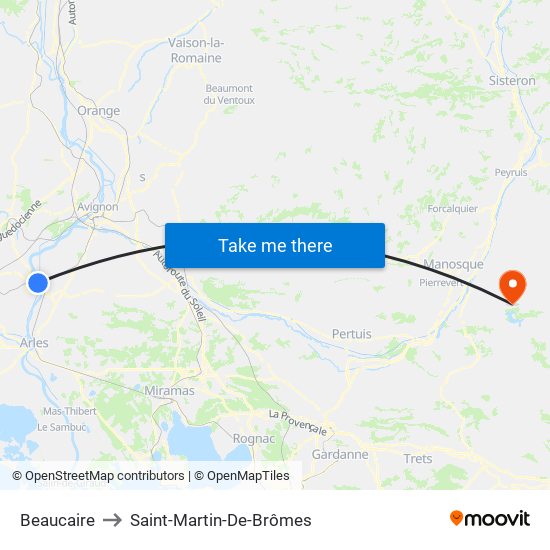 Beaucaire to Saint-Martin-De-Brômes map