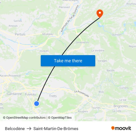 Belcodène to Saint-Martin-De-Brômes map