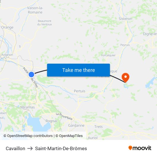 Cavaillon to Saint-Martin-De-Brômes map