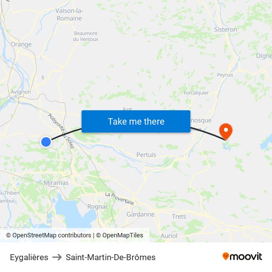 Eygalières to Saint-Martin-De-Brômes map