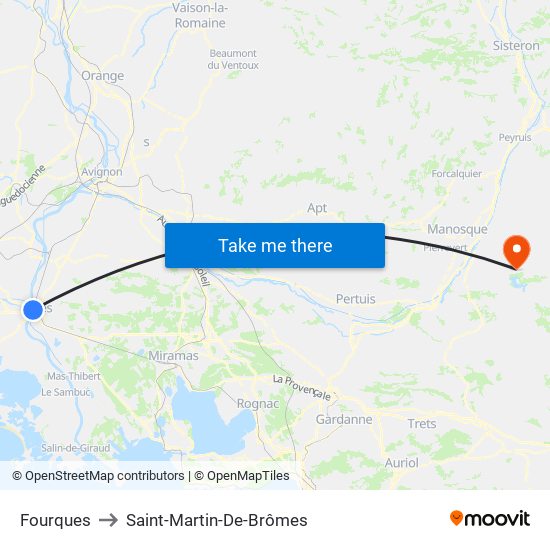 Fourques to Saint-Martin-De-Brômes map