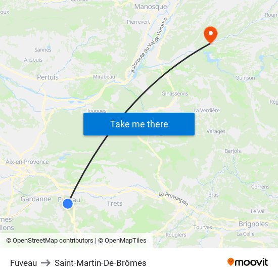 Fuveau to Saint-Martin-De-Brômes map