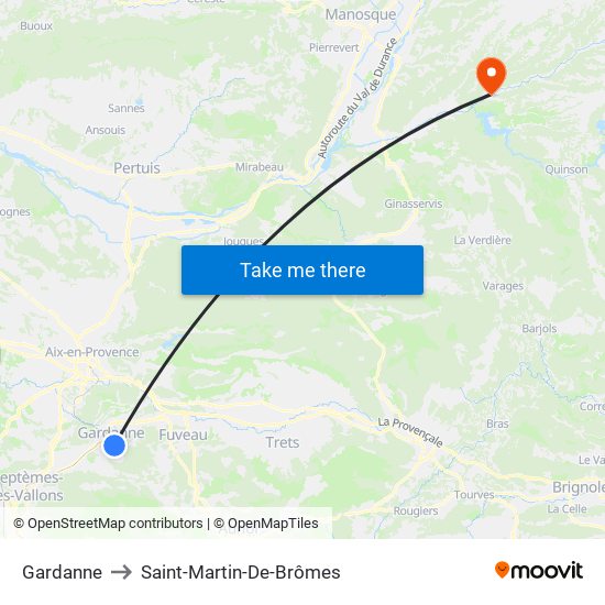 Gardanne to Saint-Martin-De-Brômes map