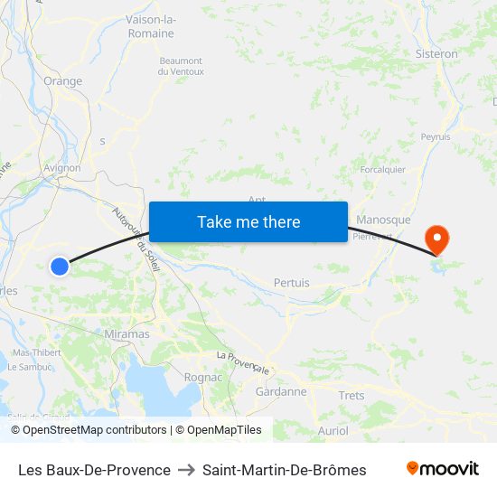 Les Baux-De-Provence to Saint-Martin-De-Brômes map