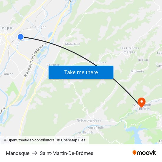 Manosque to Saint-Martin-De-Brômes map