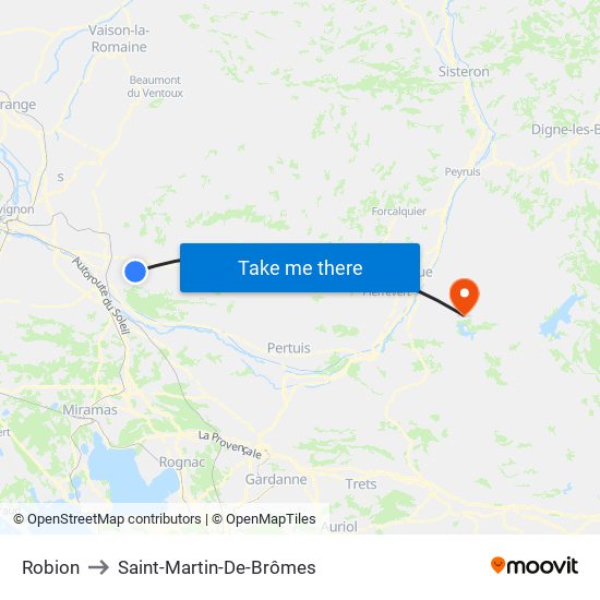 Robion to Saint-Martin-De-Brômes map