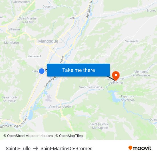 Sainte-Tulle to Saint-Martin-De-Brômes map