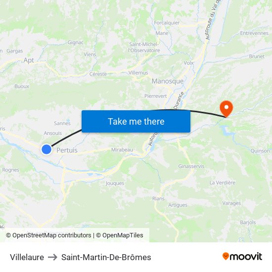 Villelaure to Saint-Martin-De-Brômes map